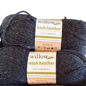 Willow Yarns Wash Heather Yarn 2 Skeins Shadow Heather Gray Worsted Acrylic‎ Lot